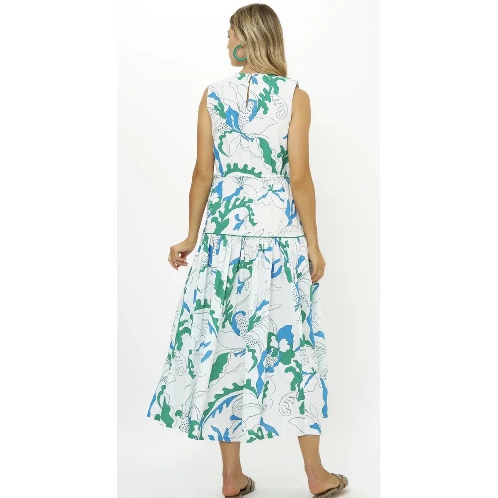$348 OLIPHANT Sleeveless Piped Maxi Dress Orchid Green Tuckernuck CURRENT Sz S - Picture 2 of 10